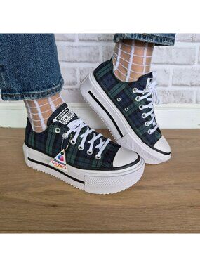 Converse Lift Double Stack Platform Plaid 10.5 Women Shoes Sneaker Black A16517C